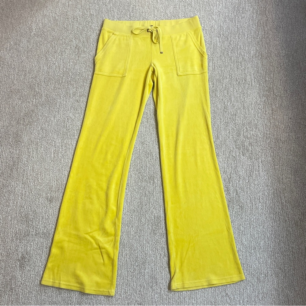 Juicy Couture Yellow Velour Sweatpants M Snap Pocket Flare Y2K